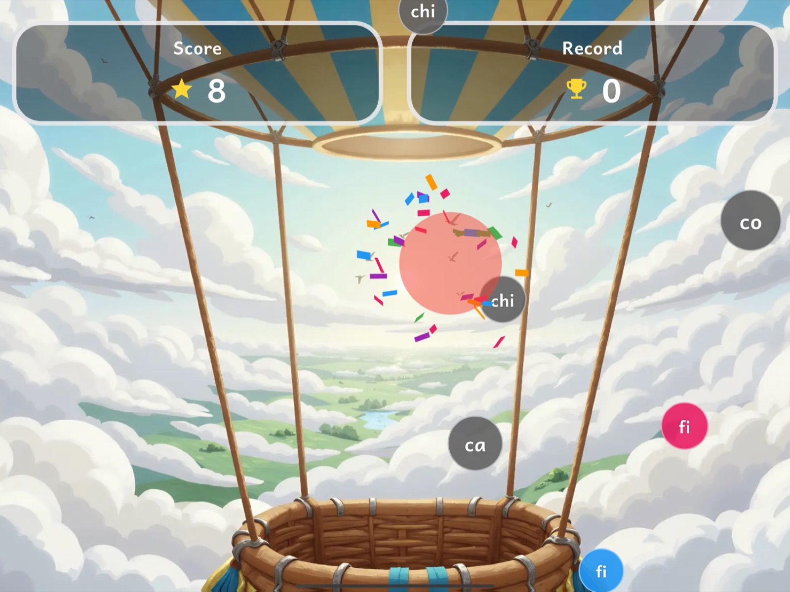 Le jeu « Bulles de son » de l'application : l'enfant éclate les bulles qui contiennent le son demandé