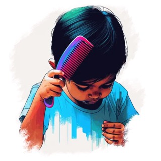 Illustration du mot « cheveux », pour travailler le son « eu » (eu, œu)
