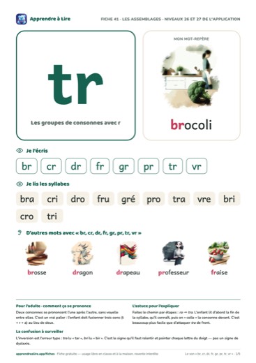 Aperçu de la fiche du son « br, cr, dr, fr, gr, pr, tr, vr »