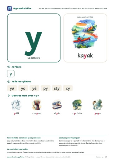 Aperçu de la fiche du son « y »