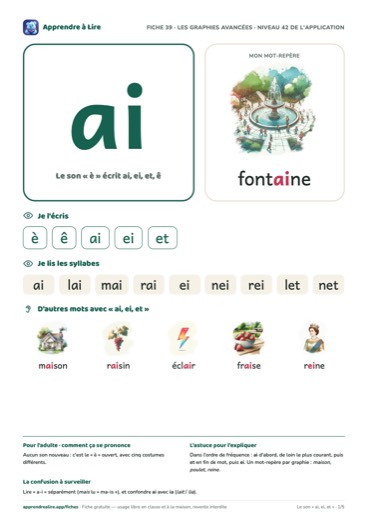 Aperçu de la fiche du son « ai, ei, et »