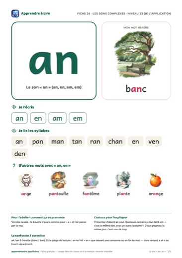 Aperçu de la fiche du son « an, en »