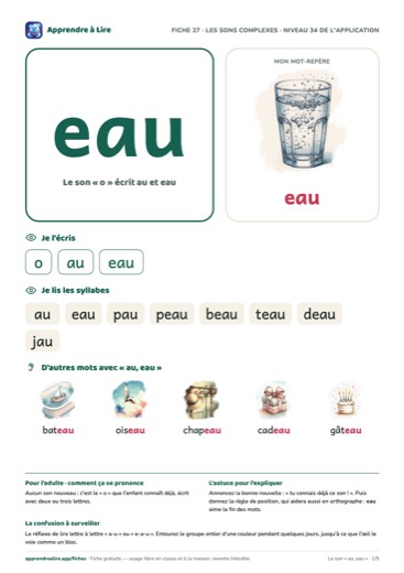 Aperçu de la fiche du son « au, eau »