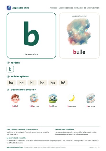 Aperçu de la fiche du son « b »