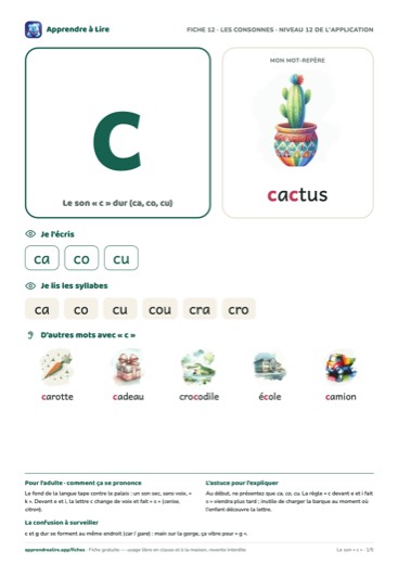 Aperçu de la fiche du son « c »