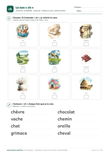 La page d'exercices « J'écoute, je repère »