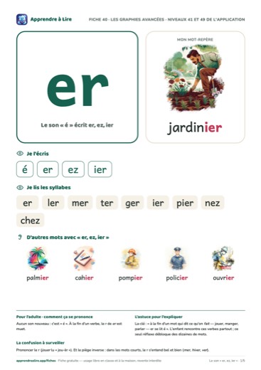 Aperçu de la fiche du son « er, ez, ier »