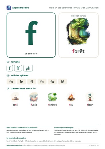 Aperçu de la fiche du son « f »