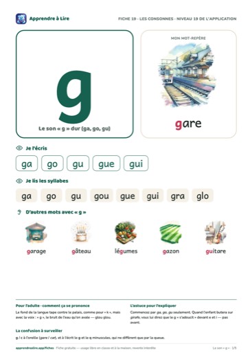 Aperçu de la fiche du son « g »