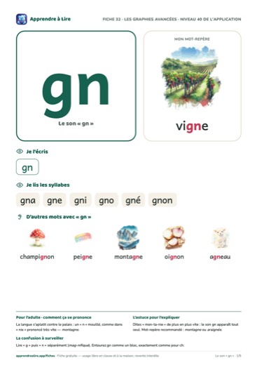 Aperçu de la fiche du son « gn »