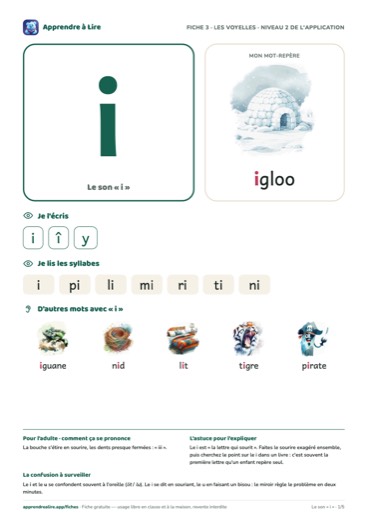 Aperçu de la fiche du son « i »