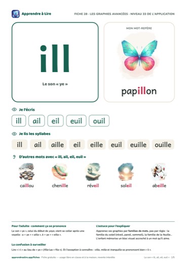 Aperçu de la fiche du son « ill, ail, eil, euil »