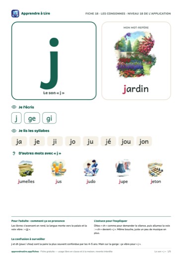 Aperçu de la fiche du son « j »