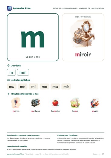 Aperçu de la fiche du son « m »