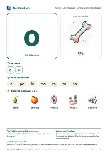 Aperçu de la fiche du son « o »
