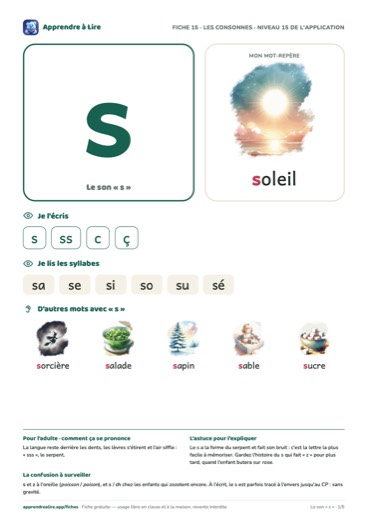 Aperçu de la fiche du son « s »