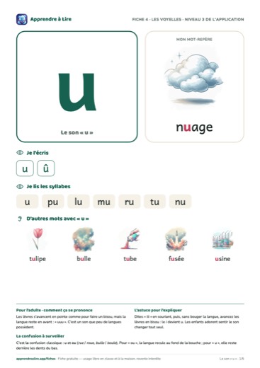 Aperçu de la fiche du son « u »