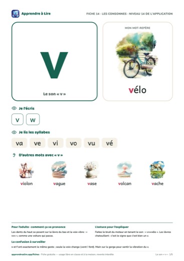 Aperçu de la fiche du son « v »