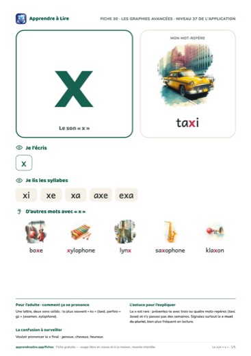 Aperçu de la fiche du son « x »