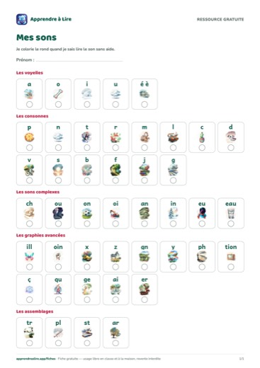 Aperçu : Mes sons — tableau de suivi