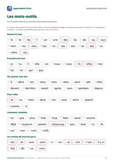 Aperçu : Les mots-outils du CP